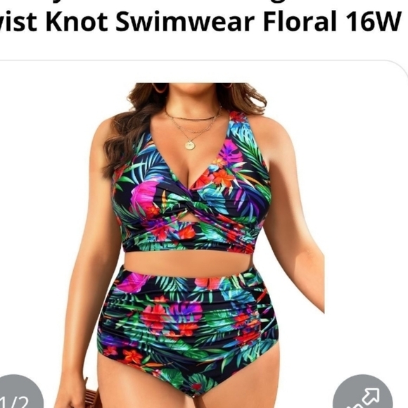 YONIQUE - 16W Tropical Floral Halter Bikini Set - Picture 12 of 13
